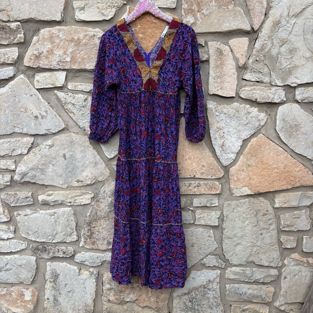 100% Authentic ZARA Embroidered Purple Floral Print Ruffle Dress Size small